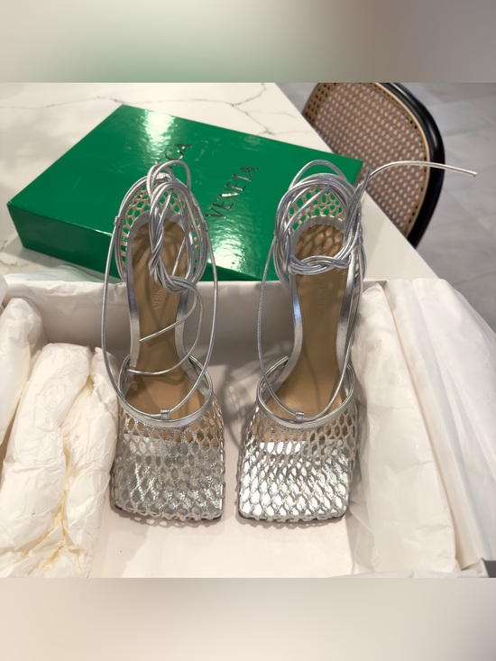 Bottega Veneta Shoes - Bottega Veneta stretch metallic leather heel sandals